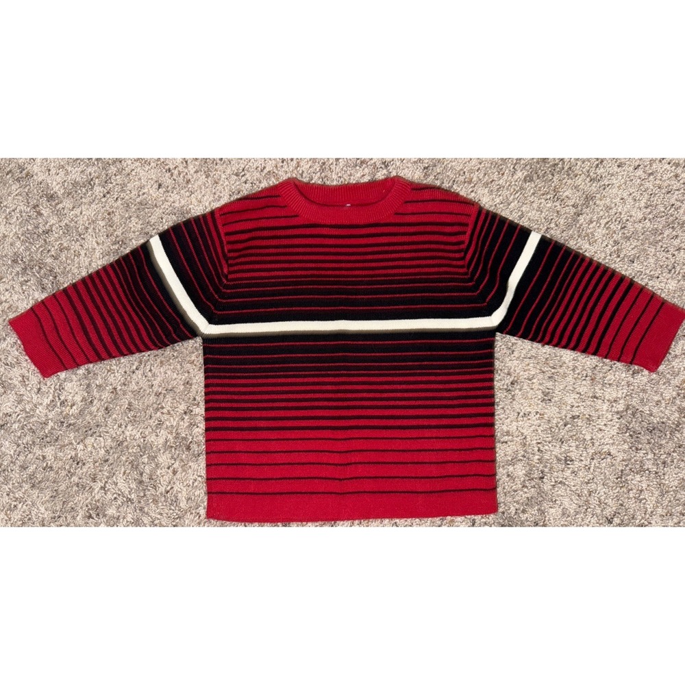 Vintage Old Navy Sweater 12-18 Month Red/black Striped Crewneck Pullover‎ Retro